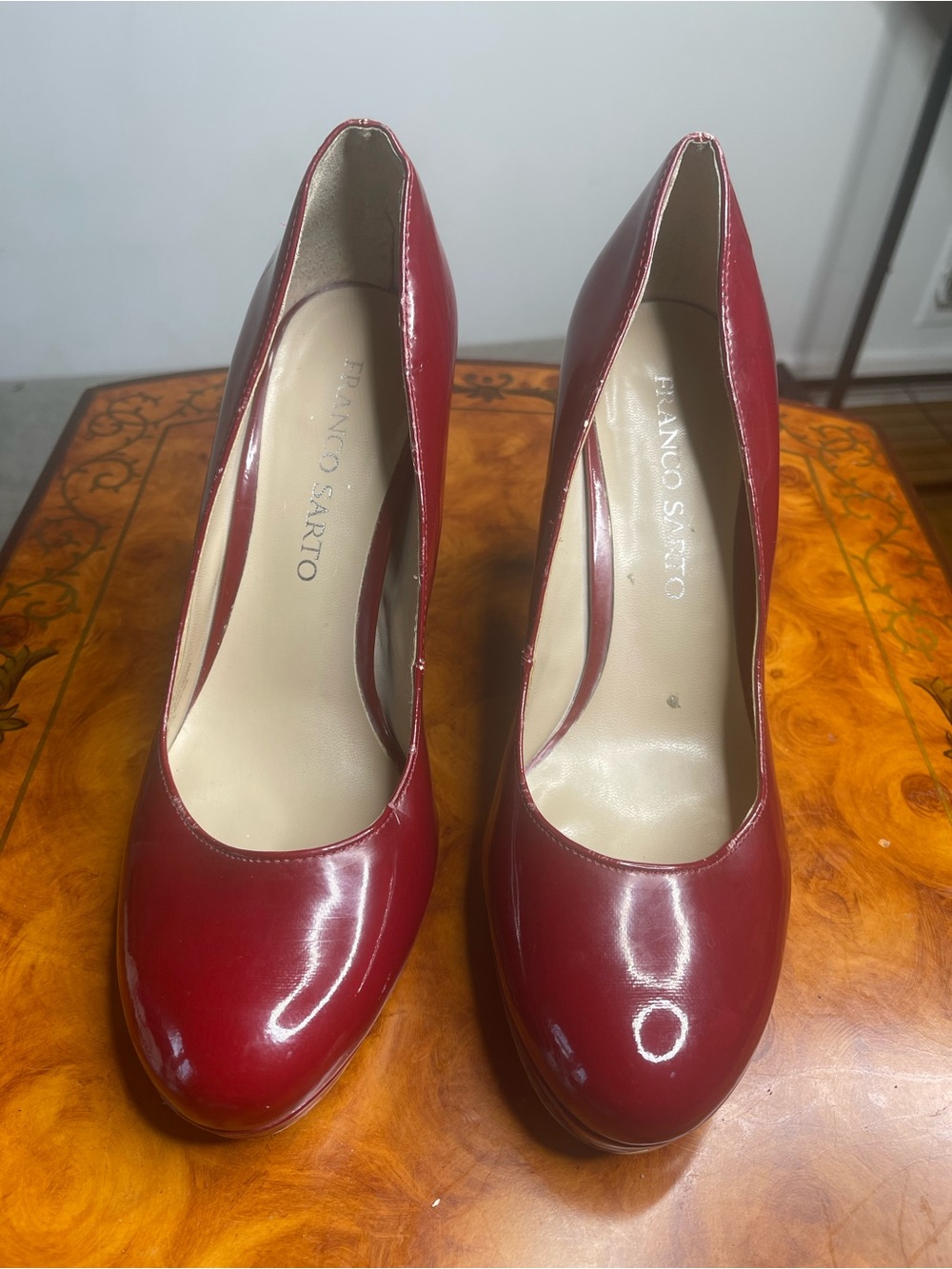 Franco Sarto Red Patent Leather Round-Toe Pumps
